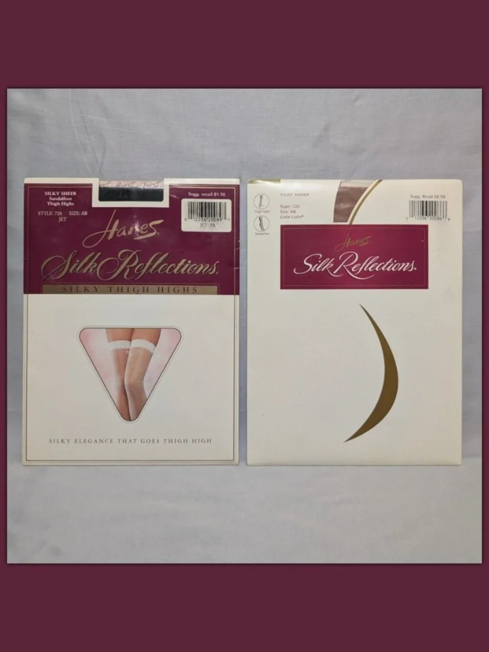 2x Hanes Silk Reflections Thigh Highs, Sandlefoot, Size AB - Jet & Little Color